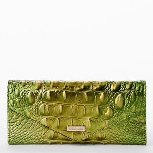 NWT Brahmin Metallic Green Embossed Veronica  envelope-style wallet.